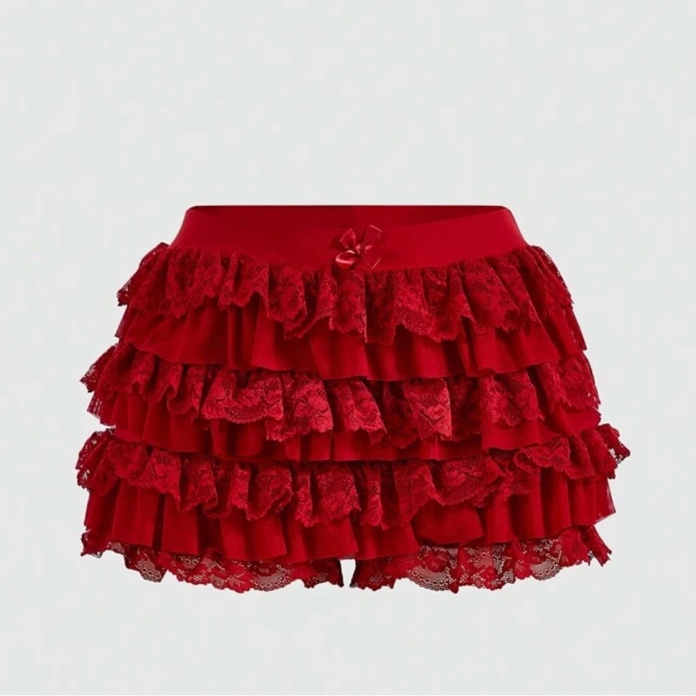 Elegant Red Lace Ruffle Skirt